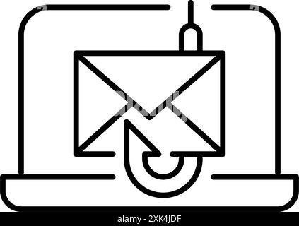 Laptop, letter and fishing. Phishing attack. Spam e-mail alert. Pixel perfect vector icon Stock Vector