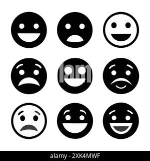 Happy and sad emoji icons Set different types Stock Vector