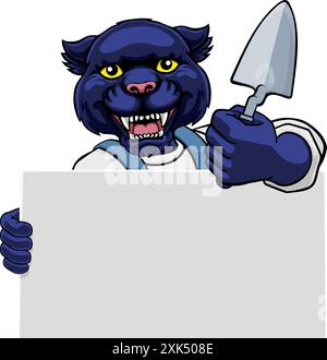 Bricklayer Panther Trowel Tool Handyman Mascot Stock Vector