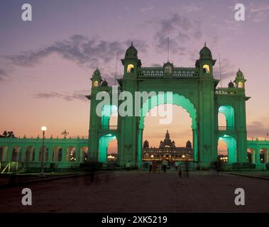 the gate of Mysore Palace or Amba Vilas Palace in the city of Mysore in ...
