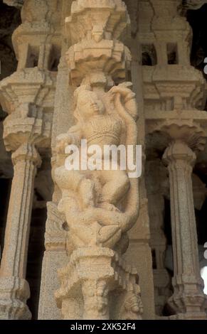 a figure at the Vijaya Vittala Temple near the town of Hampi in the Province of Karnataka in India.  India, Karnataka, March, 1998 Stock Photo