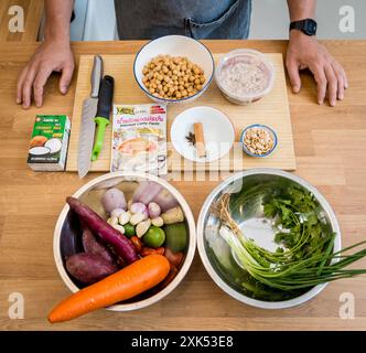 Cutting board with ingredients for preparing massaman curry Stock Photo