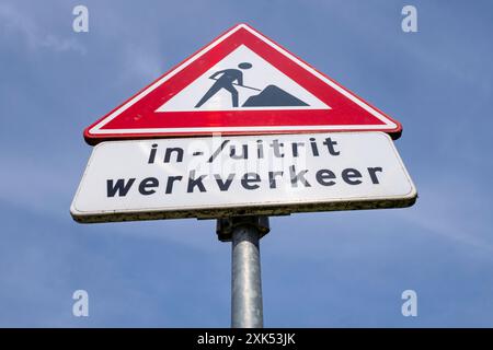 Dutch road sign: road works ahead - entrance and exit work traffic ...