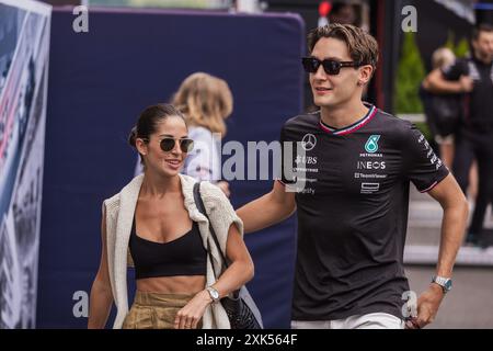 Hungaroring, Mogyorod, Hungary. 21.July.2024; George Russell of Great Britain and Mercedes-AMG PETRONAS F1 Team and his girlfriend Carmen Montero Mundt during Formula One Hungary Grand Prix Credit: Jay Hirano/AFLO/Alamy Live News Stock Photo