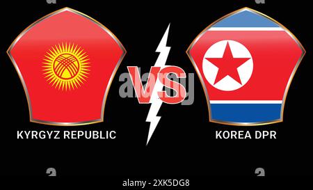 Kyrgyz Republic vs Korea DPR Soccer football match with Black Background and Versus Flags Stock Vector