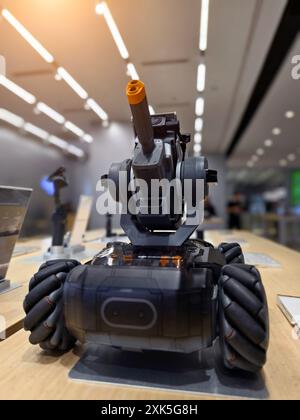 Modern military drone on table in the light store Stock Photo