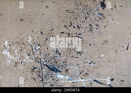 Old, dirty wood surface with traces of acrylic paint Stock Photo