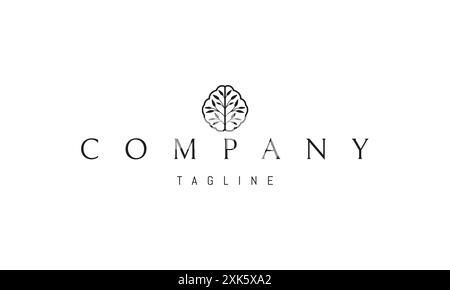 Vector logo with an abstract image of a brain with a tree and leaves inside. Stock Vector