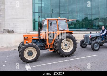 Ballymena, Northern Ireland - July 19th, 2024: Vintage Tractor Rally, orange UTB Universal 640DT outside town hall on Bridge Street. Stock Photo