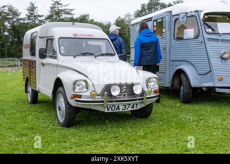 Ballymena, Northern Ireland - July 20th, 2024: white and brown classic Citroën Acadiane van. Concept rally, French, vintage, vehicle, retro, chic. Stock Photo