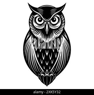 Owl - Black and White Isolated Icon - Vector illustration Stock Vector