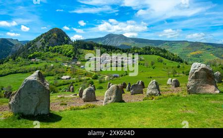 Megalithic Land Art Installation Near Borée Village in the Ardeche Mountains. Monts d'Ardeche Regional Natural Park. Auvergne-Rhone-Alpes. France Stock Photo