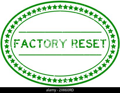 Grunge green factory reset word oval rubber seal stamp on white background Stock Vector