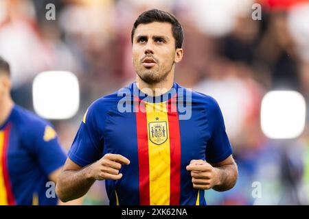 Rodri (Rodrigo Hernandez Cascante) of Spain seen during the UEFA EURO 2024 final match between Spain and England at Olympiastadion Berlin in Berlin, G Stock Photo