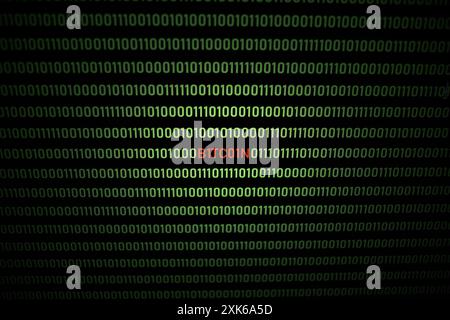 BITCOIN text and binary code concept from the desktop computer screen, selective focus, electronic currency, future payment concept Stock Photo