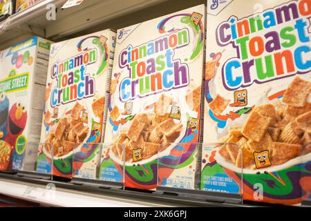 Los Angeles, California, United States - 03-18-2021: A view of several boxes of General Mills Cinnamon Toast Crunch cereal, at the store. Stock Photo