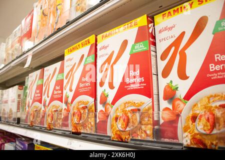 Los Angeles, California, United States - 03-18-2021: A view of several packages of Special K cereal, on display at a local grocery store. Stock Photo