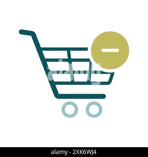 Shopping cart icon with minus. Remove from cart. E-commerce sign. Graph symbol for your web site design, logo, app, UI. Vector illustration, EPS10. Stock Vector