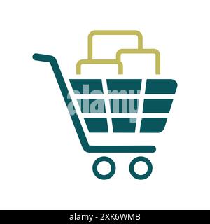 Shopping cart with boxes flat icon. E-commerce sign. Graph symbol for your web site design, logo, app, UI. Vector illustration, EPS10. Stock Vector