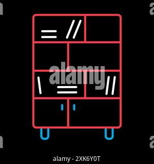 Office cabinet with folders and shelves for document storage organizing vector on black background icon. Graph symbol for furniture, web site and apps Stock Vector
