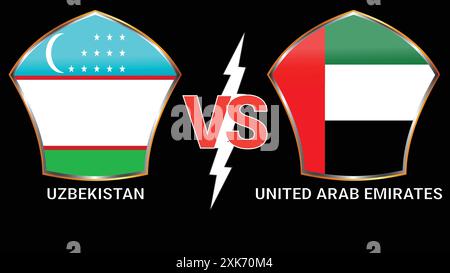 Uzbekistan vs United Arab Emirates Soccer football match with Black Background and Versus Flags Stock Vector