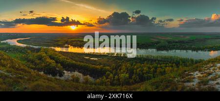 View of the Don bend in the rays of the sunset in the Donskoy natural park. Russia Stock Photo