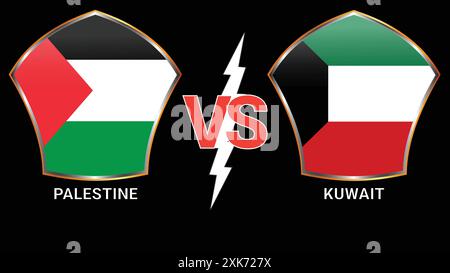 Palestine vs Kuwait Soccer football match with Black Background and Versus Flags Stock Vector