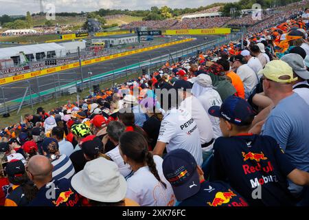 Mogyorod, Hungary. July 21st 2024. Formula 1 Hungarian Grand Prix at Hungaroring, Hungary. Pictured: Spectators on tribune watching the race    © Piotr Zajac/Alamy Live News Stock Photo