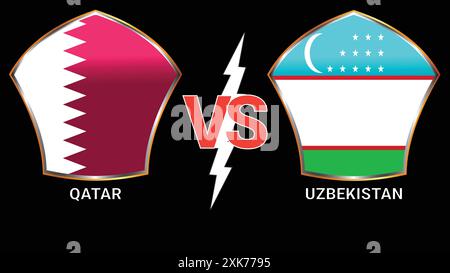 Qatar vs Uzbekistan Soccer football match with Black Background and Versus Flags Stock Vector