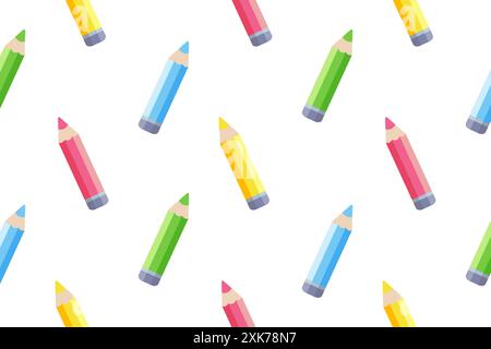 Multi-colored pencils. Seamless vector pattern. Stock Vector