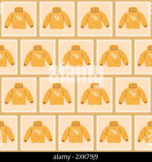 Casual sweaters checked seamless pattern. Bento box jumper repeat background. patchwork retro stamps endless design. Vector hand drawn flat illustration. Stock Vector