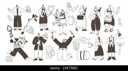 Oktoberfest characters set. Beer festival people kit. Vector collection illustration isolated on white background. Stock Vector