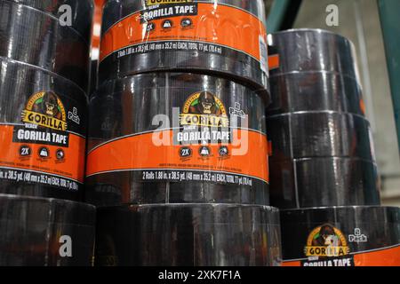 Los Angeles, California, United States - 04-06-2021: A view of several packages of black Gorilla tape, on display at a local big box grocery store. Stock Photo