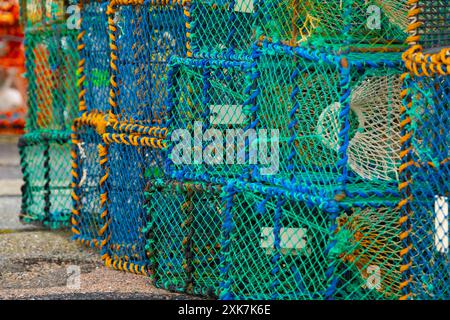 Lobster crates stored on land Stock Photo