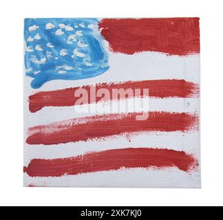 Child's drawing of American Flag on canvas. Stock Photo