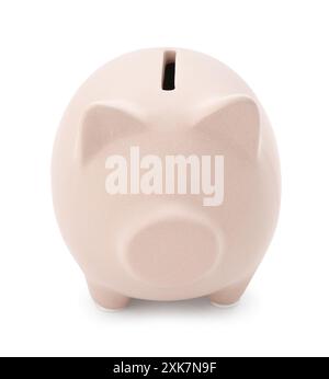 One beige piggy bank isolated on white Stock Photo - Alamy