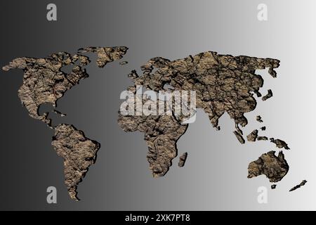 Roughly outlined world map with a gray background Stock Photo
