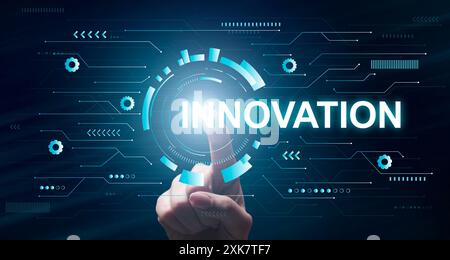 Innovation Concept. Businessman Pointing On Virtual Display Stock Photo
