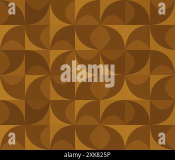 Abstract background with orange and brown geometric curved shapes. Seamless retro Bauhaus pattern illustration, copy space. Stock Photo