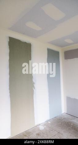 Plaster work newly done on walls and ceiling Stock Photo