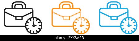 Briefcase with clock icon vector logo set collection or bundle pack group Stock Vector