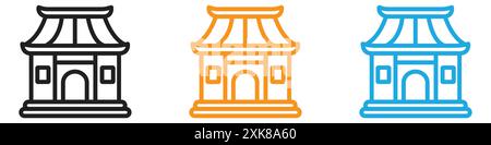 Chinese temple icon vector logo set collection or bundle pack group Stock Vector