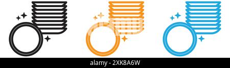 Clean stack plates icon vector logo set collection or bundle pack group Stock Vector