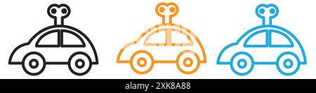 Clockwork car toy icon vector logo set collection or bundle pack group Stock Vector