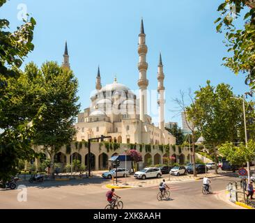 Great Mosque of Tirana Albania, Namazgah, Namazgja, Grand Mosque. Xhamia e Madhe e Tiranës, Xhamia e Namazgjasë in Ottoman style. Cycling in Tirana. Stock Photo