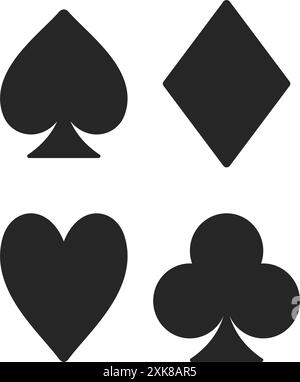 Set of icon symbols used for playing card suits including hearts, diamonds, spades and clubs in silhouette vector Stock Vector