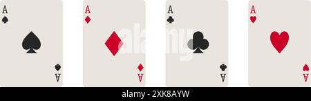 Set of all four suits of aces playing cards including hearts, diamonds, clubs and spades in vector Stock Vector