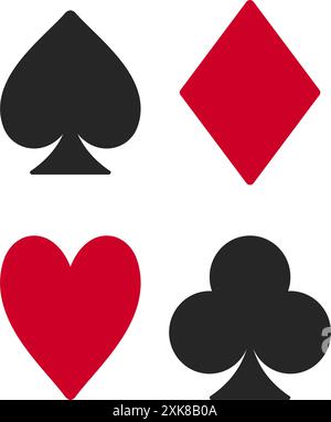 Set of icon symbols used for playing card suits including hearts, diamonds, spades and clubs in vector Stock Vector