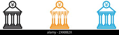 Japanese bank icon vector logo set collection or bundle pack group Stock Vector