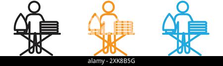 Man iron clothes icon vector logo set collection or bundle pack group Stock Vector